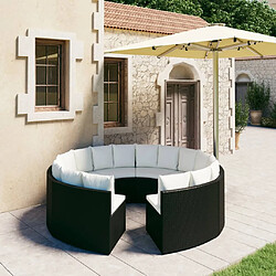 vidaXL Salon de jardin 8 pcs avec coussins Résine tressée Noir