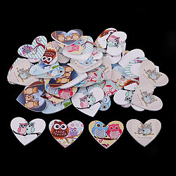 50pcs forme de coeur mignon motif hibou 2 boutons en bois boutons bricolage couture artisanat