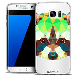 Caseink Coque Housse Etui Galaxy S7 Edge [Crystal HD Polygon Series Animal - Rigide - Ultra Fin - Imprimé en France] - Raton Laveur