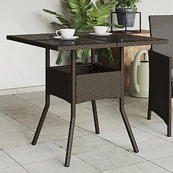 Maison Chic Table de jardin | Table d'extérieur avec dessus en verre marron résine tressée -GKD13969