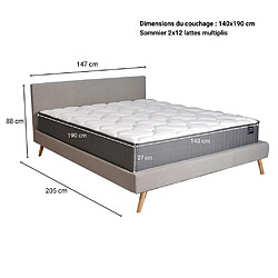 Le Quai Des Affaires Lit FJORD 140x190 tissu + 1 sommier + 1 matelas CARLTON / Gris Clair pas cher