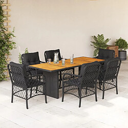 vidaXL Ensemble à manger de jardin coussins 7pcs Noir Résine tressée