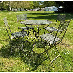 L'Héritier Du Temps Salon de Jardin Auguste 4 Places Table et Chaises de Jardin Ensemble Pliable d'Extérieur en Métal Vert Antique