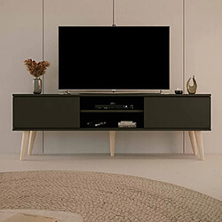 Mes Meuble TV 2 portes 160x35x55,2 cm noir et naturel - CISKO