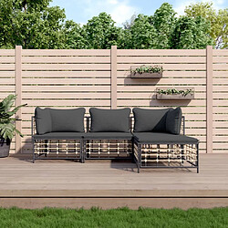 Maison Chic Salon de jardin 4 pcs + coussins - Mobilier/Meubles de jardin - Table et chaises d'extérieur anthracite résine tressée -MN93144