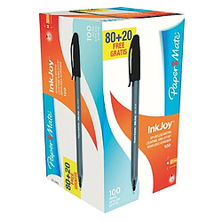 Paper Mate Stylo bille Papermate Inkjoy 100 à capuchon noir - Lot de 100 dont 20 gratuits