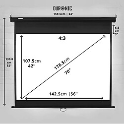 Duronic MPS70 4/3 Ecran de projection à déroulement manuel 70 pouces 4:3 - Fixation mur ou plafond - 4K Full HD 3D