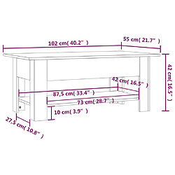 vidaXL Table basse gris béton 102x55x42 cm bois d'ingénierie pas cher