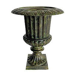 L'Héritier Du Temps Vase Vasque Richelieu Jardinière Style Medicis Pot de Fleur en Fonte Verte 30,5x30,5x37,5cm