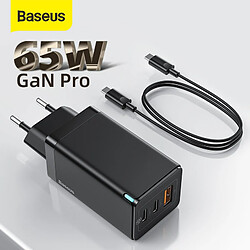 Universal Noir 65W GaN USB Type C Chargeur Mise à niveau Adaptateur de téléphone Chargeur pour 1211 avec câble 100W QC3.0 Charge rapide Xiaomi