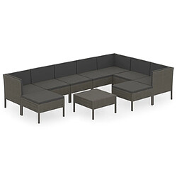 Maison Chic Salon de jardin 10 pcs + coussins - Mobilier/Meubles de jardin - Table et chaises d'extérieur Résine tressée Gris -MN90397