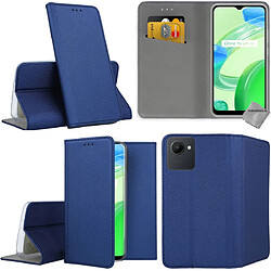 Htdmobiles Housse pour Realme C30 / Narzo 50i Prime - etui coque pochette portefeuille + verre trempe - BLEU MAGNET