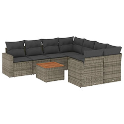 Maison Chic Ensemble Tables et chaises d'extérieur 9 pcs avec coussins,Salon de jardin gris résine tressée -GKD705376