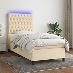 vidaXL Sommier à lattes de lit et matelas et LED Crème 90x190 cm Tissu