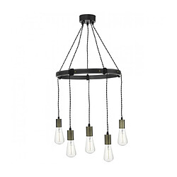 Luminaire Center Suspension Ivan bois et laiton vieilli 5 ampoules