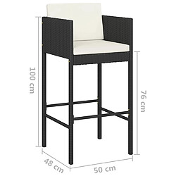 vidaXL Tabourets de bar lot de 2 avec coussins noir résine tressée pas cher