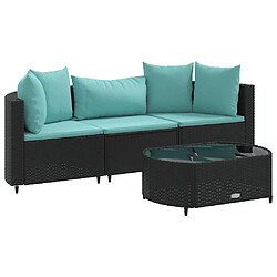 vidaXL Salon de jardin 4 pcs avec coussins noir résine tressée