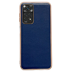 Coque en TPU + cuir véritable électroplaqué, anti-chute pour votre Xiaomi Redmi Note 11 4G (Qualcomm)/Note 11S 4G - bleu