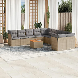 Maison Chic Salon de jardin 11 pcs avec coussins | Ensemble de Table et chaises | Mobilier d'Extérieur beige résine tressée -GKD23580