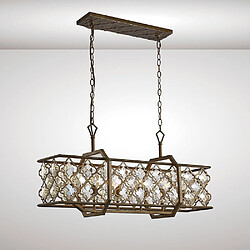 Luminaire Center Suspension Indie 6 Ampoules E14 Rectangle Mocha/Teak Plated cristal