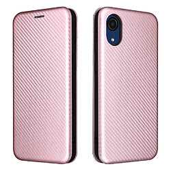 Coque en TPU + PU texture en fibre de carbone avec support or rose pour votre Samsung Galaxy A03 Core