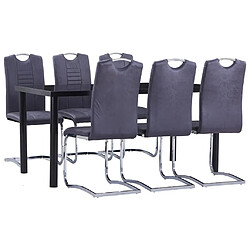 vidaXL Ensemble de salle à manger 7 pcs Similicuir daim Gris