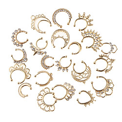 21 pièces cristal faux septum clicker nez anneau non-piercing or