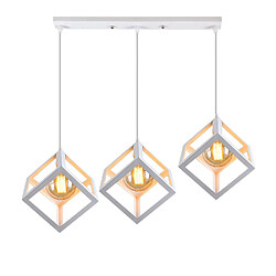 Stoex Lustre Creative Cube Blanc Plafonnier Antique À 3 Lumières Suspension Luminaire Rétro en Métal, Pour Bureau, Chambre À Coucher, Cuisine, Bar, E27