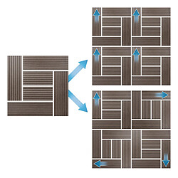 ECD Germany WPC Carreaux de Terrasse 30x30 cm - 22 Pièces par 2m² - avec Aspect Mosaïque - Marron Foncé - Dalles avec Système de Drainage - pour Patio Jardin Piscine - Carreaux de Sol Extérieur pas cher