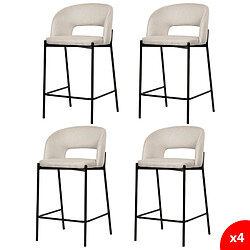 Secury-T Lot de 4 chaises de bar, tabourets tissus beige - pieds en métal noir - KRISTEN