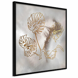 Paris Prix Affiche Murale Encadrée Golden Monstera Leaves 20 x 20 cm Noir