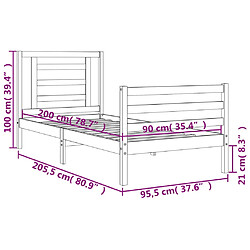 vidaXL Cadre de lit sans matelas marron miel 90x200 cm bois massif pas cher