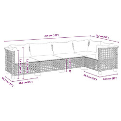 vidaXL Salon de jardin 5 pcs avec coussins gris résine tressée pas cher