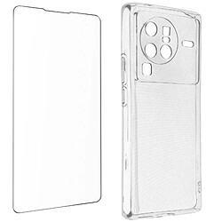 Avizar Coque Vivo X80 Pro Silicone Gel Souple Film Verre Trempé 9H transparent