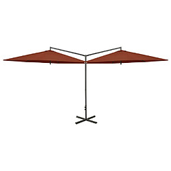 vidaXL Parasol de jardin double avec mât en acier terre cuite 600 cm