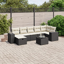 vidaXL Salon de jardin 8 pcs avec coussins noir résine tressée