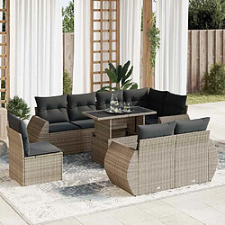 vidaXL Salon de jardin 9 pcs avec coussins gris résine tressée