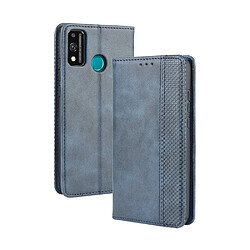 Etui en PU bouton pression magnétique rétro élégant avec support bleu pour votre Huawei Honor 9X Lite