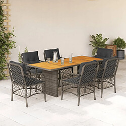 Maison Chic Ensemble à manger d'extérieur 7 pcs avec coussins,Salon de jardin,Mobilier de jardin gris rotin -GKD704004