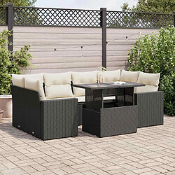 vidaXL Salon de jardin 7 pcs avec coussins noir résine tressée