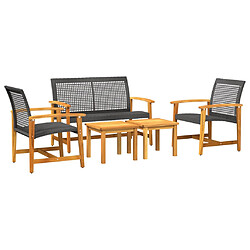 vidaXL Salon de jardin 5 pcs noir résine tressée et bois d'acacia