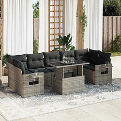 vidaXL Salon de jardin 8 pcs avec coussins gris résine tressée