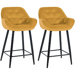 Decoshop26 Lot de 2 tabourets de bar chaises hautes assise effet capitonnée en velours jaune et métal noir 10_0004154