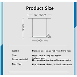 Wewoo Séchoir de séchage télescopique 120 à 200 cm Support rangement extérieur pour étagères en acier inoxydable Calcon Porte-vêtements à tringle unique (Argent) pas cher