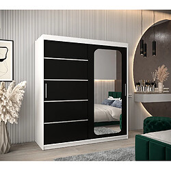 Abiks Meble Armoire PROMO V2 À Portes Coulissantes 200/180/62 2 Portes (Blanc/Noir)