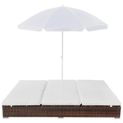 Maison Chic Chaise longue d'extérieur| Bain de soleil Relax | Transat avec parasol Résine tressée Marron -GKD70414