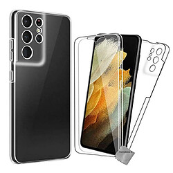 Htdmobiles Coque silicone gel fine 360 integrale (avant et arriere) pour Samsung Galaxy S21 Ultra 5G + film ecran - TRANSPARENT