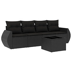 vidaXL Salon de jardin 5 pcs avec coussins noir résine tressée