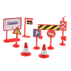 9pcs roadblock panneau de signalisation playset jouet connaissance du trafic routier apprentissage rouge