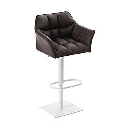 Decoshop26 Tabouret de bar chaise haute de comptoir couture carrées assise en PVC marron cadre carré en métal blanc 10_0004736